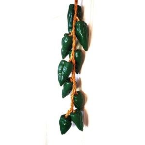 Vintage Home Decor Accent Glass Green Peppers on Rope Wall Hanging